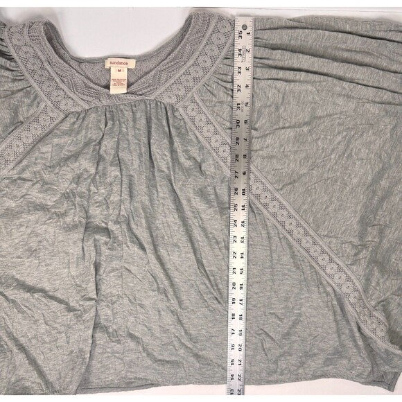 Sundance Crinkle Poncho Top Women Medium Gray Crochet Trim Oversized Boho Blouse - Picture 10 of 12
